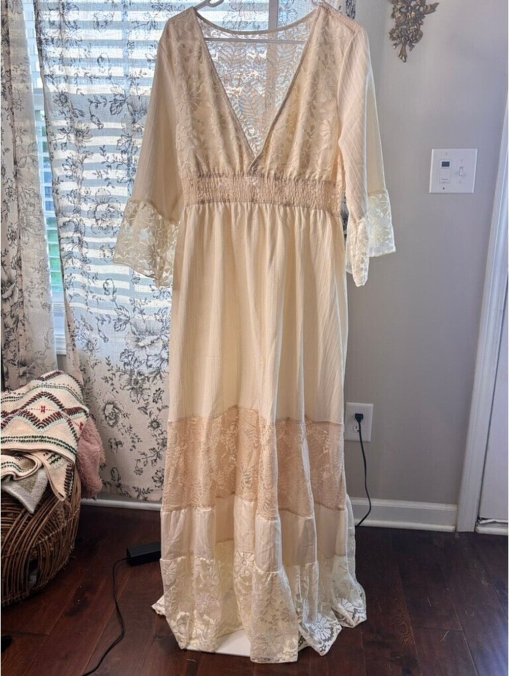 Cream Lace Maxi Dress Boho Prairie Dress